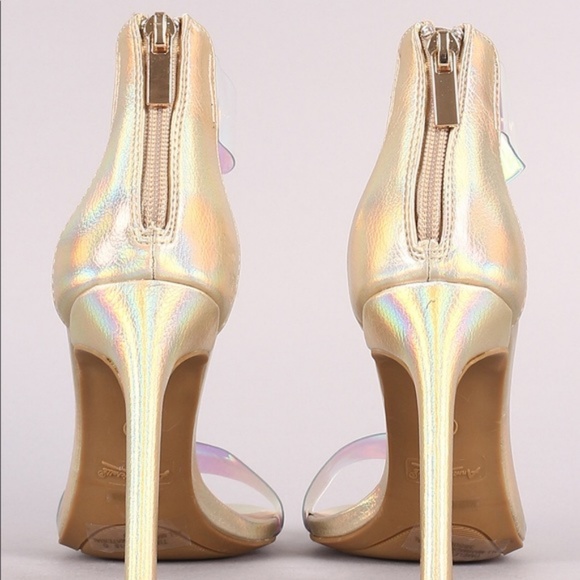 Gold PU Clear Band Ankle Strap Stiletto Heel - Picture 6 of 8